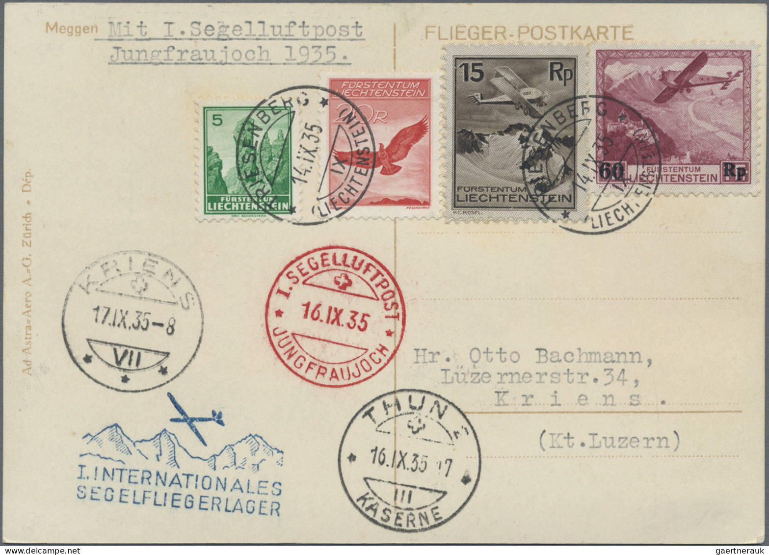 Liechtenstein - Besonderheiten: 1935, I.Int. Segelfliegerlager Jungfraujoch, 6 V - Otros