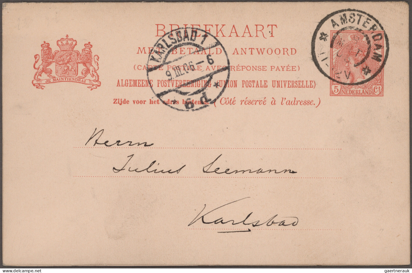 Netherlands - postal stationery: 1888/1916, lot of ten used double cards, thereo