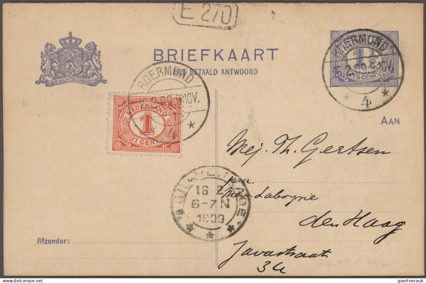 Netherlands - postal stationery: 1888/1916, lot of ten used double cards, thereo