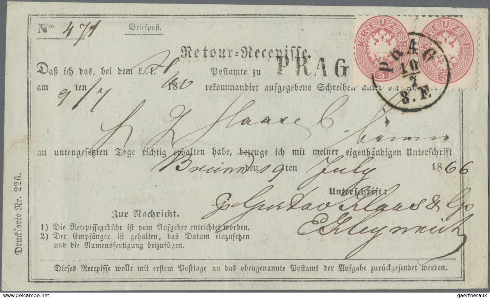 Österreich: 1851/1907, Spezial-Sammlung von 22 Retour-Recepissen, praktisch alle