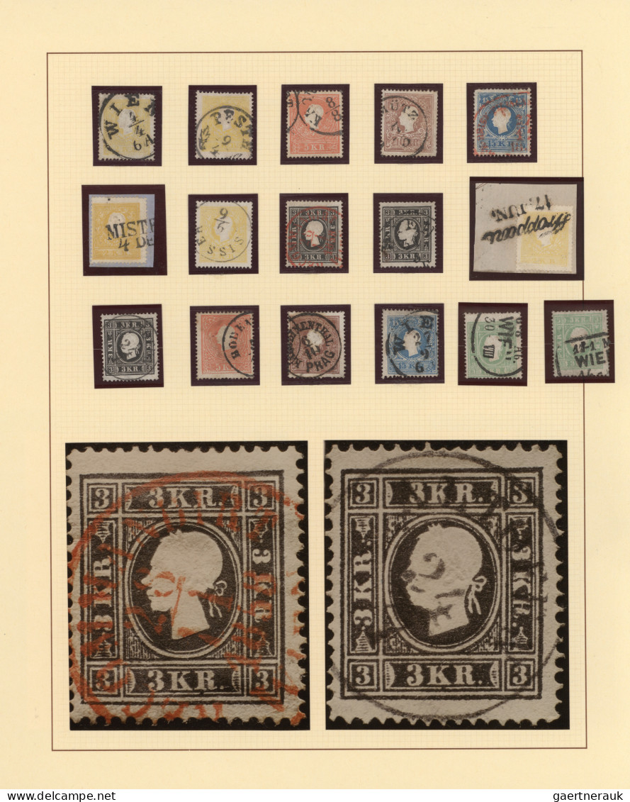 Österreich: 1851-1918, umfangreiche Sammlung in 3 Alben, gemischt gesammelt, mei