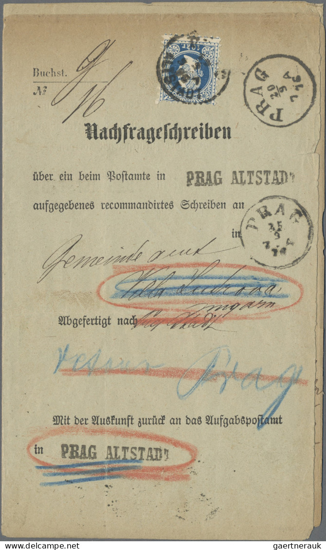 Österreich: 1874/1917, interessante Spezial-Sammlung von 12 Nachfrageschreiben,