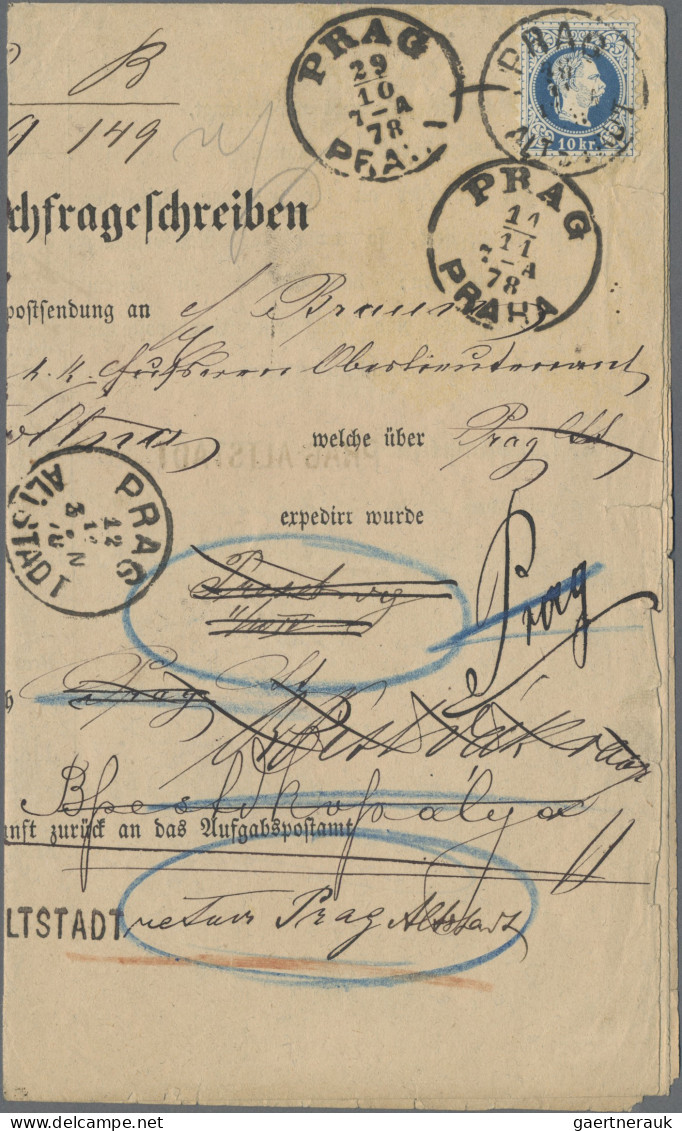 Österreich: 1874/1917, interessante Spezial-Sammlung von 12 Nachfrageschreiben,