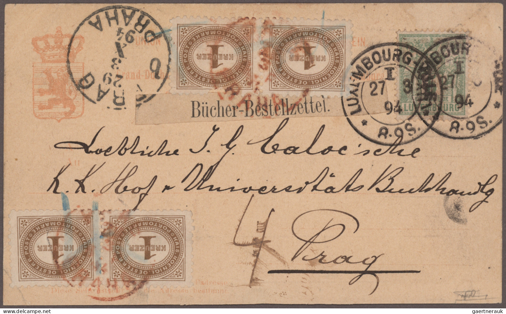 Österreich: 1894/1918, PRAGER POSTAMT 1 In ROT, Spezial-Sammlung Von Ca. 80 Bele - Verzamelingen