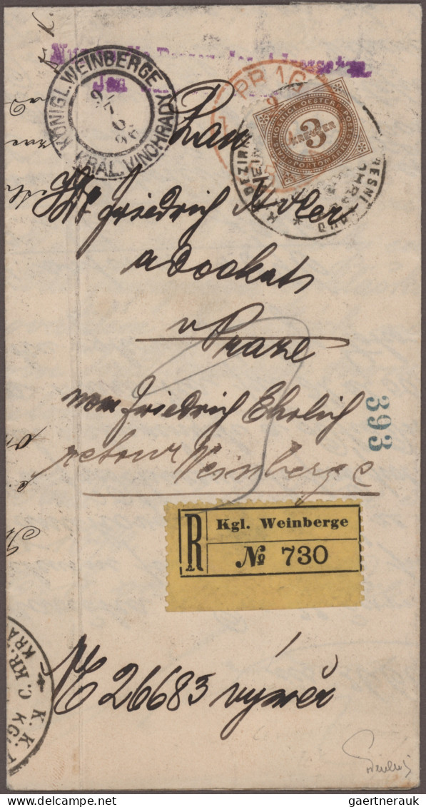 Österreich: 1894/1918, PRAGER POSTAMT 1 in ROT, Spezial-Sammlung von ca. 80 Bele