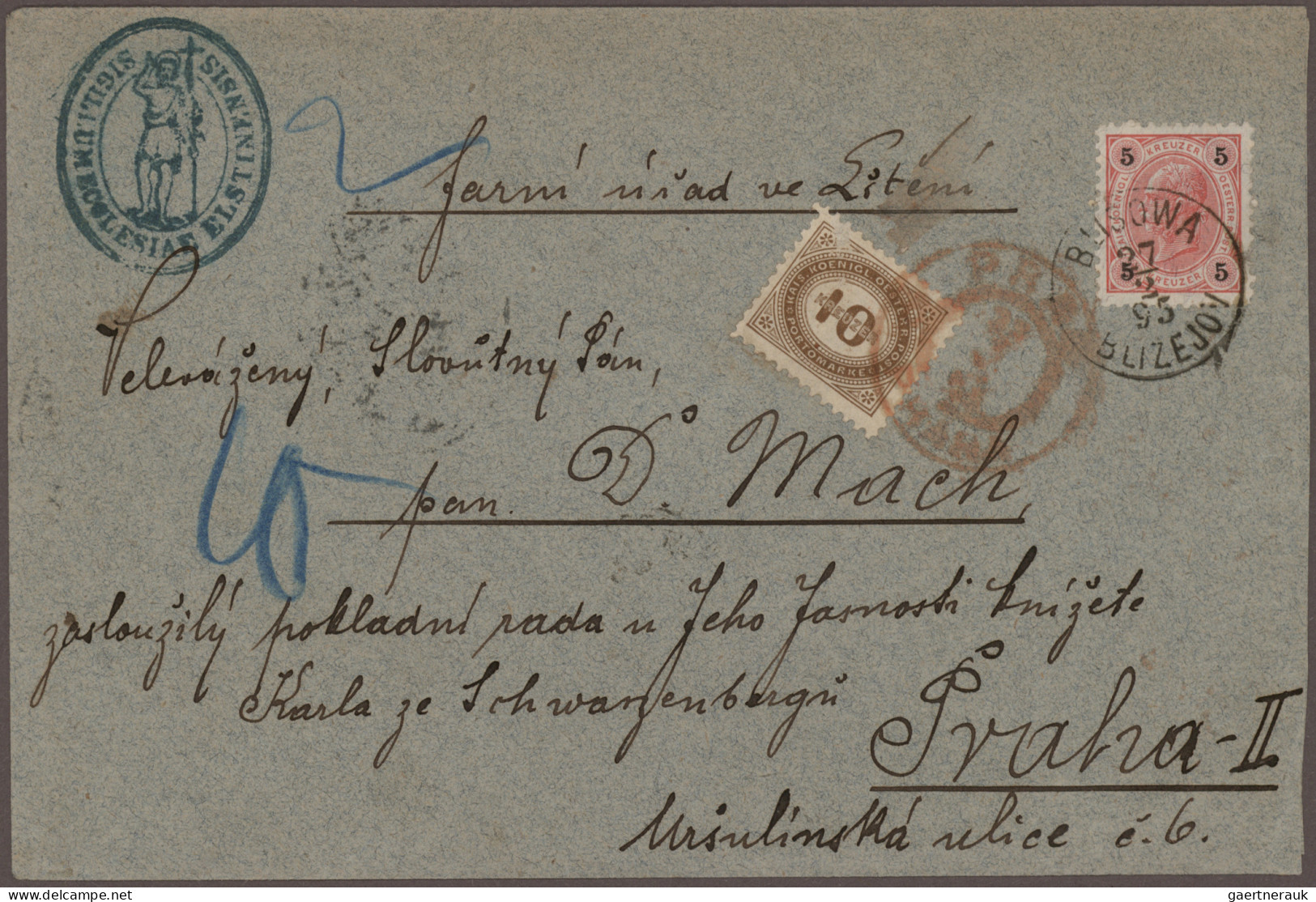 Österreich: 1894/1918, PRAGER POSTAMT 1 in ROT, Spezial-Sammlung von ca. 80 Bele