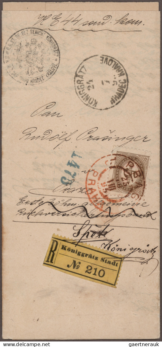 Österreich: 1894/1918, PRAGER POSTAMT 1 in ROT, Spezial-Sammlung von ca. 80 Bele