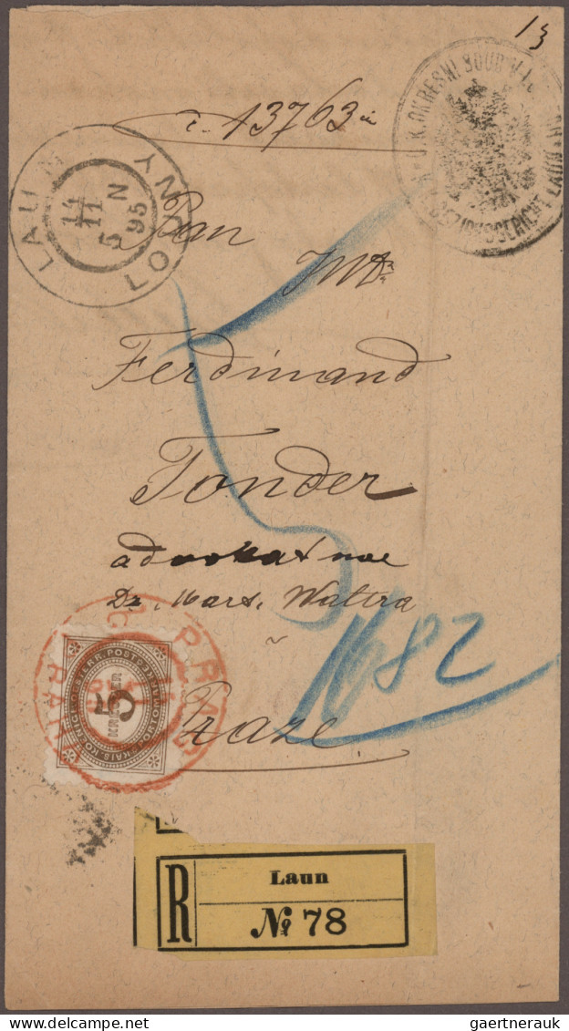 Österreich: 1894/1918, PRAGER POSTAMT 1 in ROT, Spezial-Sammlung von ca. 80 Bele