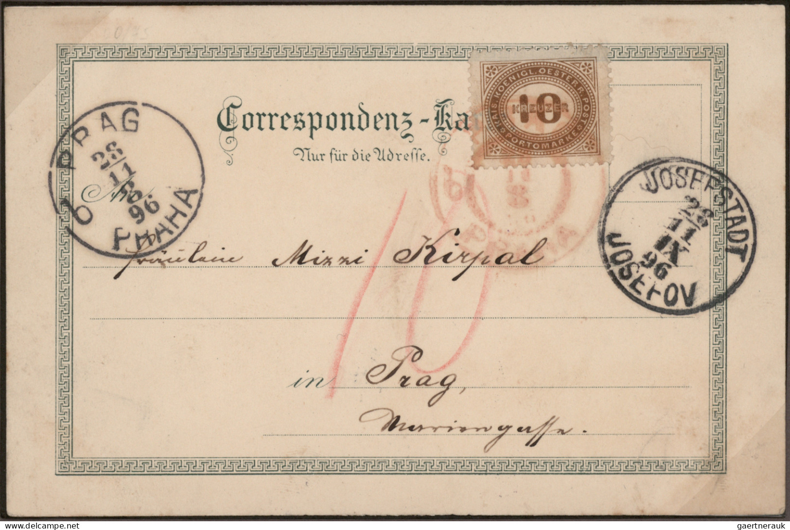 Österreich: 1894/1918, PRAGER POSTAMT 1 in ROT, Spezial-Sammlung von ca. 80 Bele