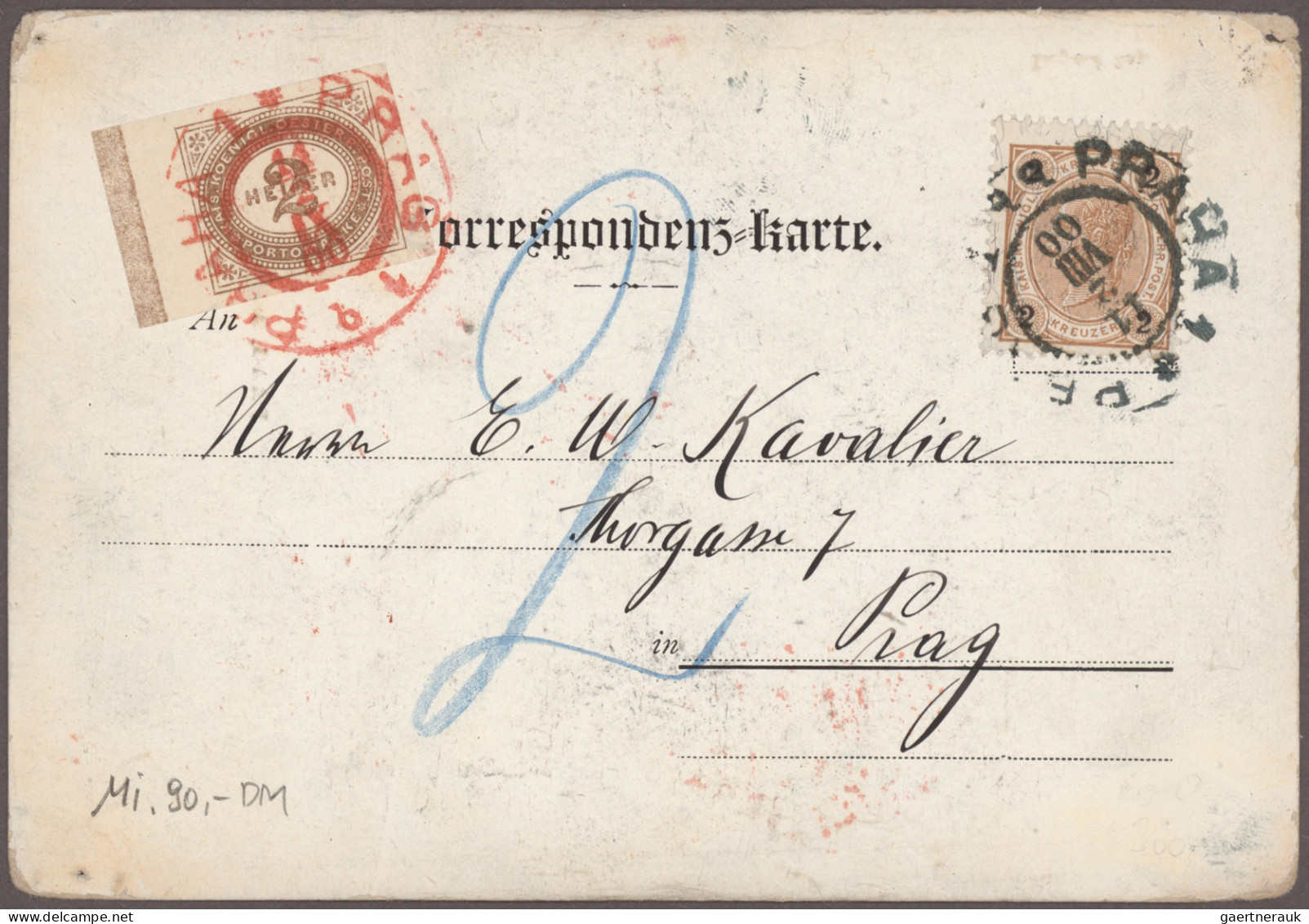 Österreich: 1894/1918, PRAGER POSTAMT 1 in ROT, Spezial-Sammlung von ca. 80 Bele