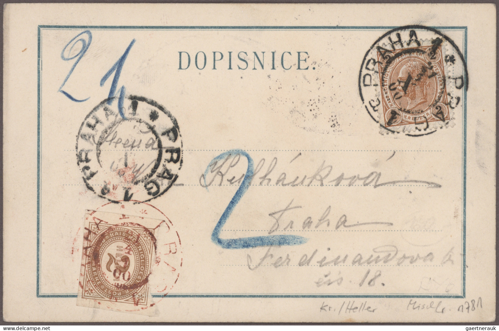 Österreich: 1894/1918, PRAGER POSTAMT 1 in ROT, Spezial-Sammlung von ca. 80 Bele