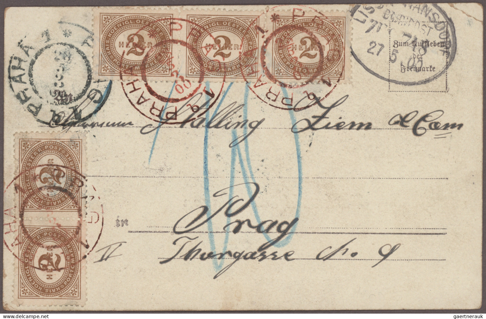 Österreich: 1894/1918, PRAGER POSTAMT 1 in ROT, Spezial-Sammlung von ca. 80 Bele