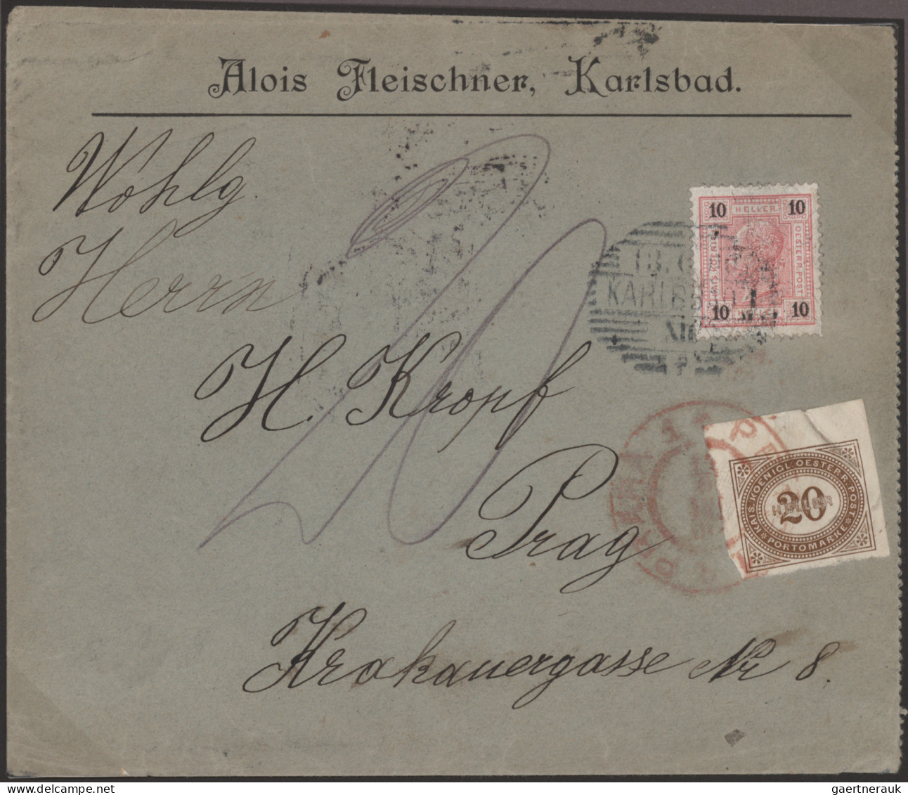 Österreich: 1894/1918, PRAGER POSTAMT 1 in ROT, Spezial-Sammlung von ca. 80 Bele