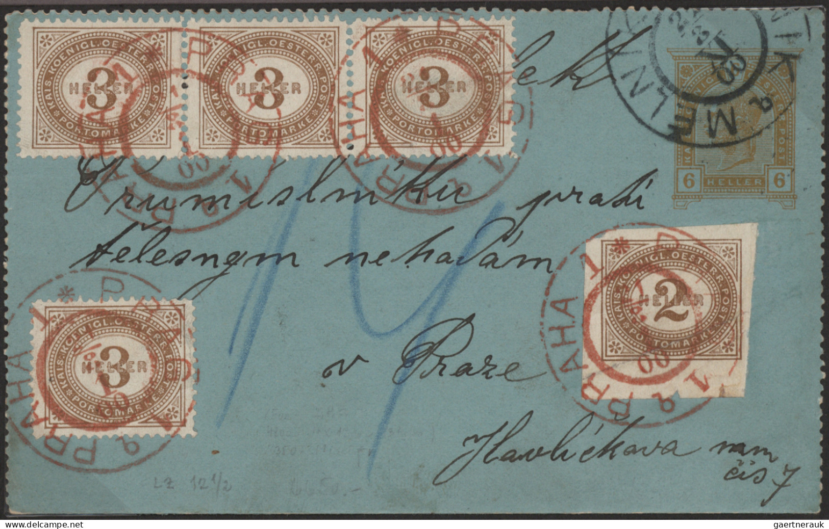 Österreich: 1894/1918, PRAGER POSTAMT 1 in ROT, Spezial-Sammlung von ca. 80 Bele