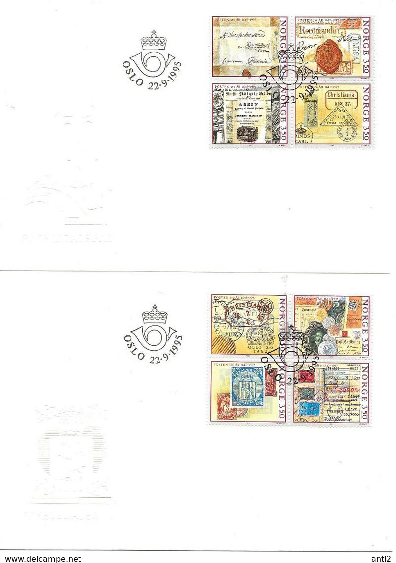 Norway Norge 1995 350 Year Norwegian Post   Mi 1189-1196 FDC - Lettres & Documents