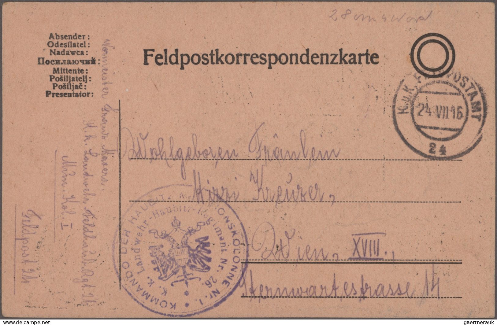 Österreichisch-Ungarische Feldpost: 1914/1918 Ca., Reichhaltiger Posten Mit Ca.1 - Collections