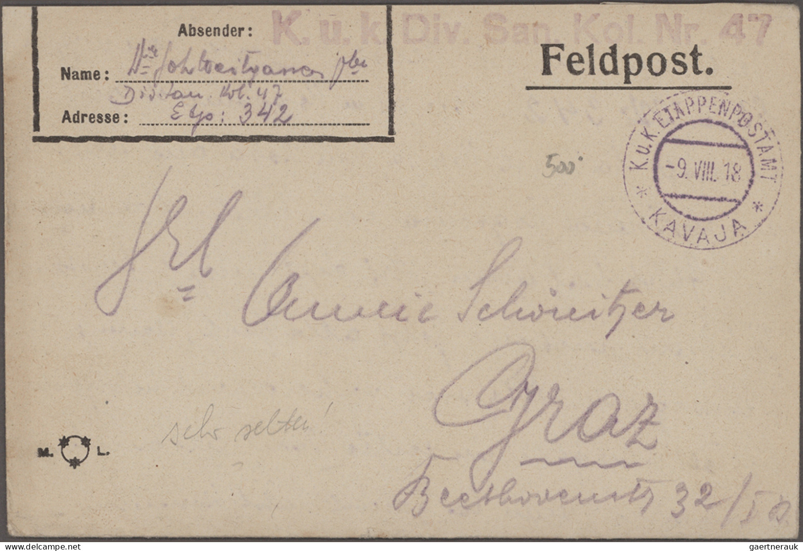 Österreichisch-Ungarische Feldpost: 1914/1918 ca., reichhaltiger Posten mit ca.1