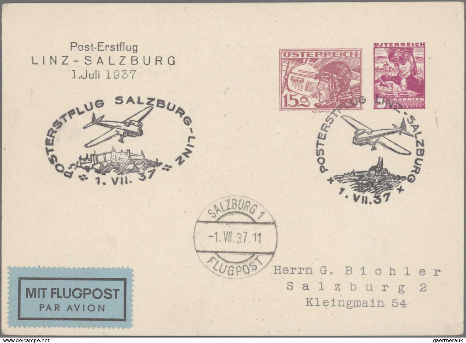 Österreich - Flugpost: 1918/1981, Saubere Sammlung Von 34 Flugpostbelegen Sowie - Andere & Zonder Classificatie