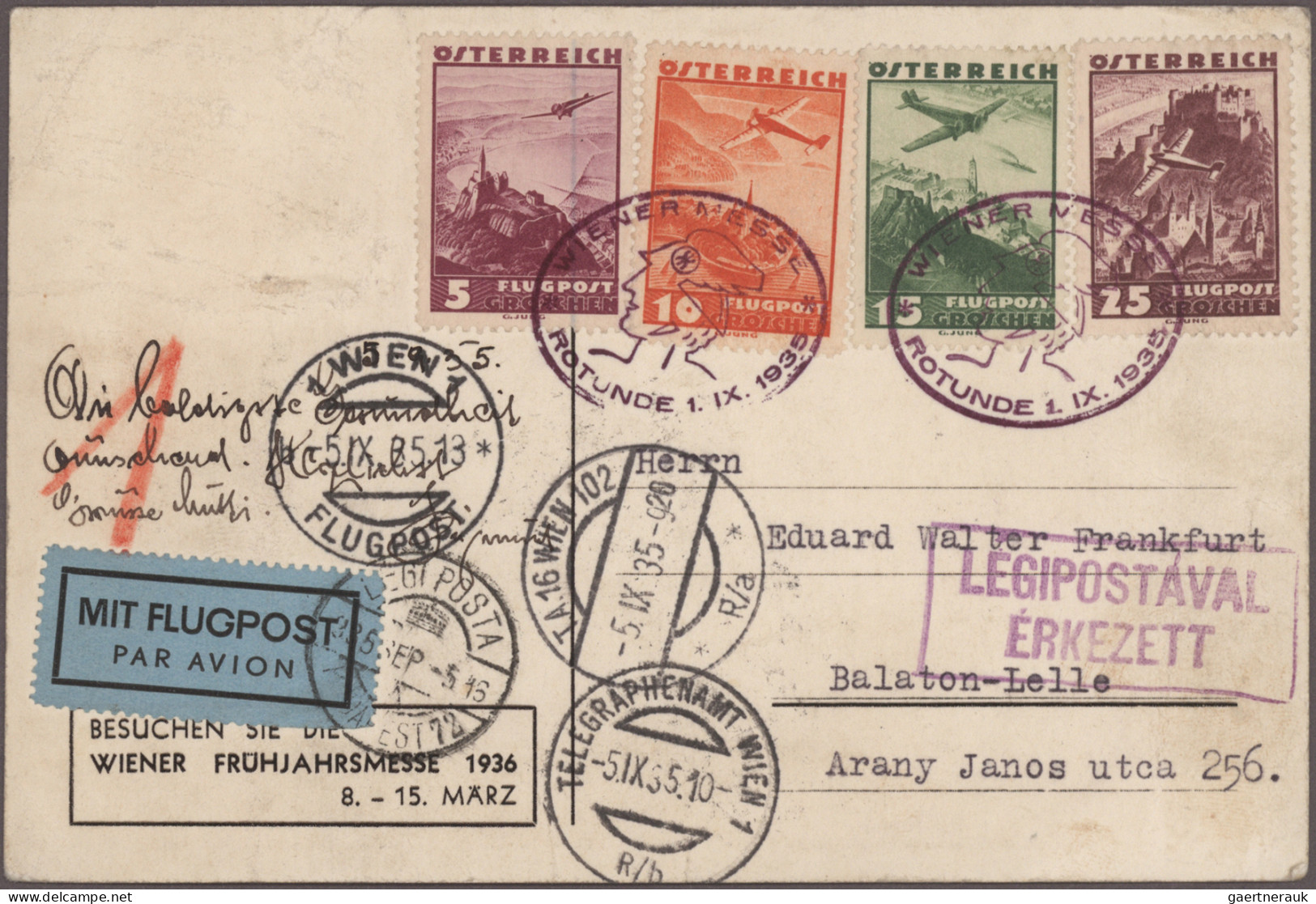 Österreich - Flugpost: 1929/1937, Partie von sieben dekorativen Flugpostbriefen,