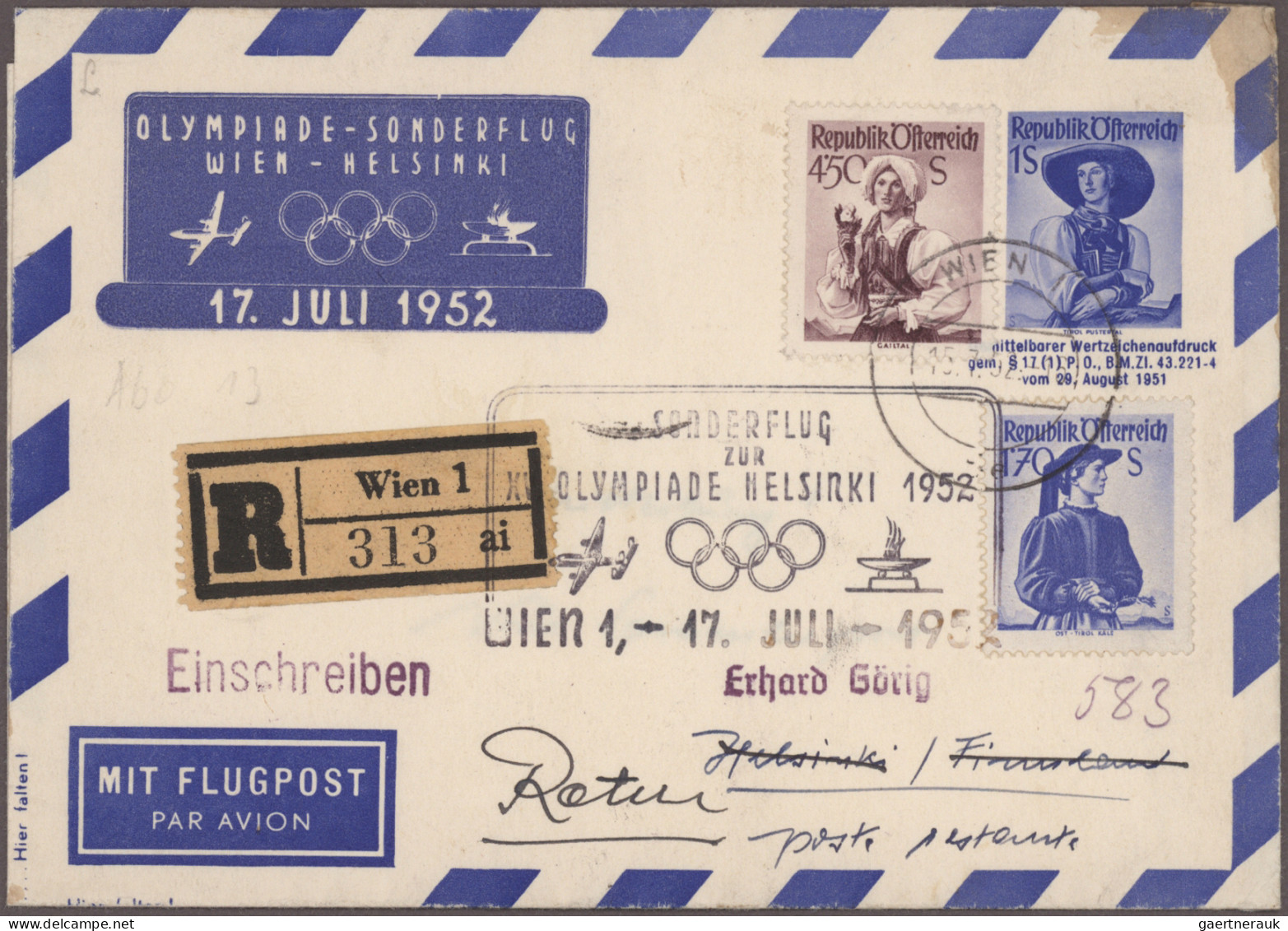 Österreich - Flugpost: 1952/1960, Partie Von Elf Belegen Mit Olympia-Bezug/Olymp - Sonstige & Ohne Zuordnung