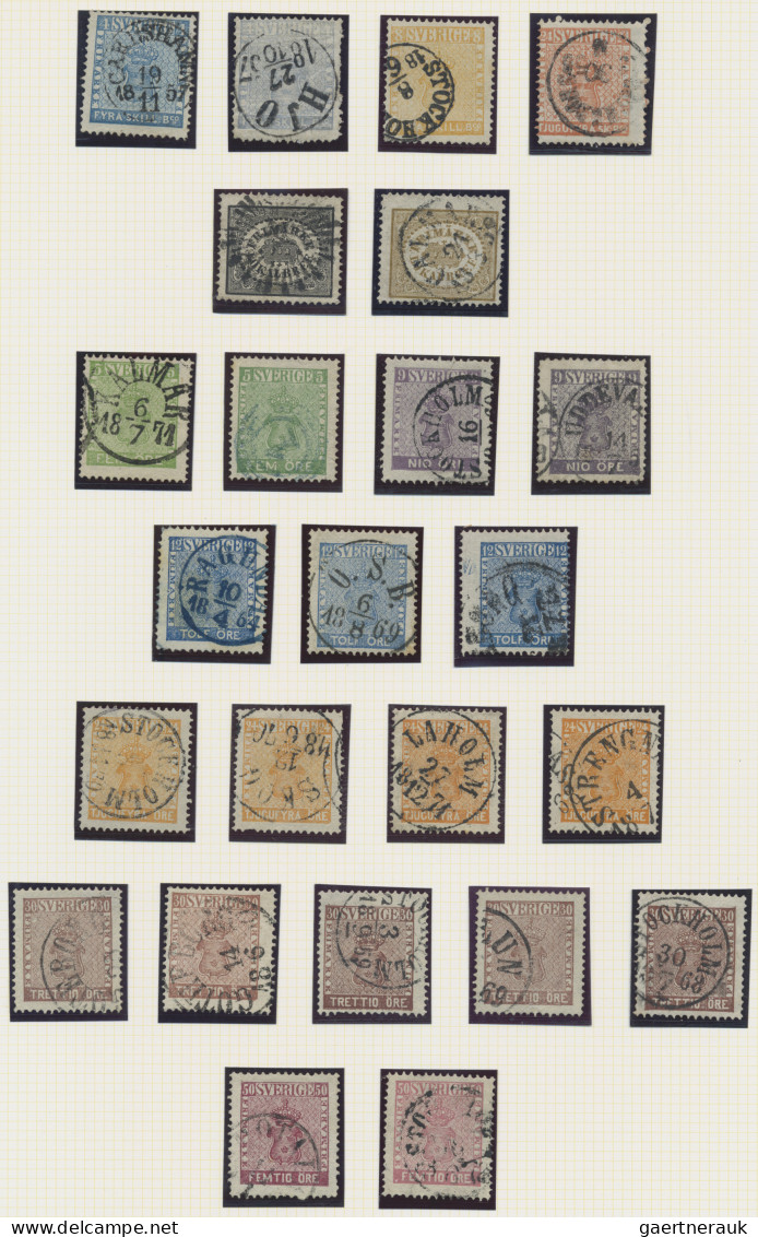 Sweden: 1855/1886, Mainly Used Collection Of 49 Stamps On Album Pages From Skill - Gebruikt