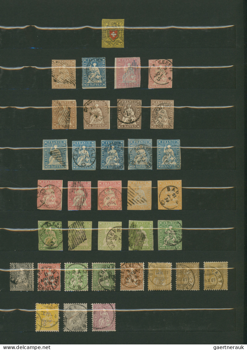 Schweiz: 1854/1910 (ca.), Gestempelte Sammlung Von 66 Marken Und Zehn Belegen, E - Collections