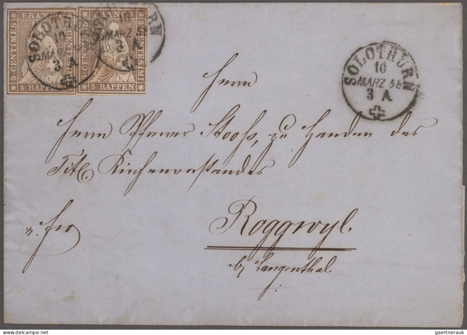 Schweiz: 1855/1858 Fünf Strubelbriefe U.a. Mit Zweimal 10 Rp. (Münchner Druck) A - Collections