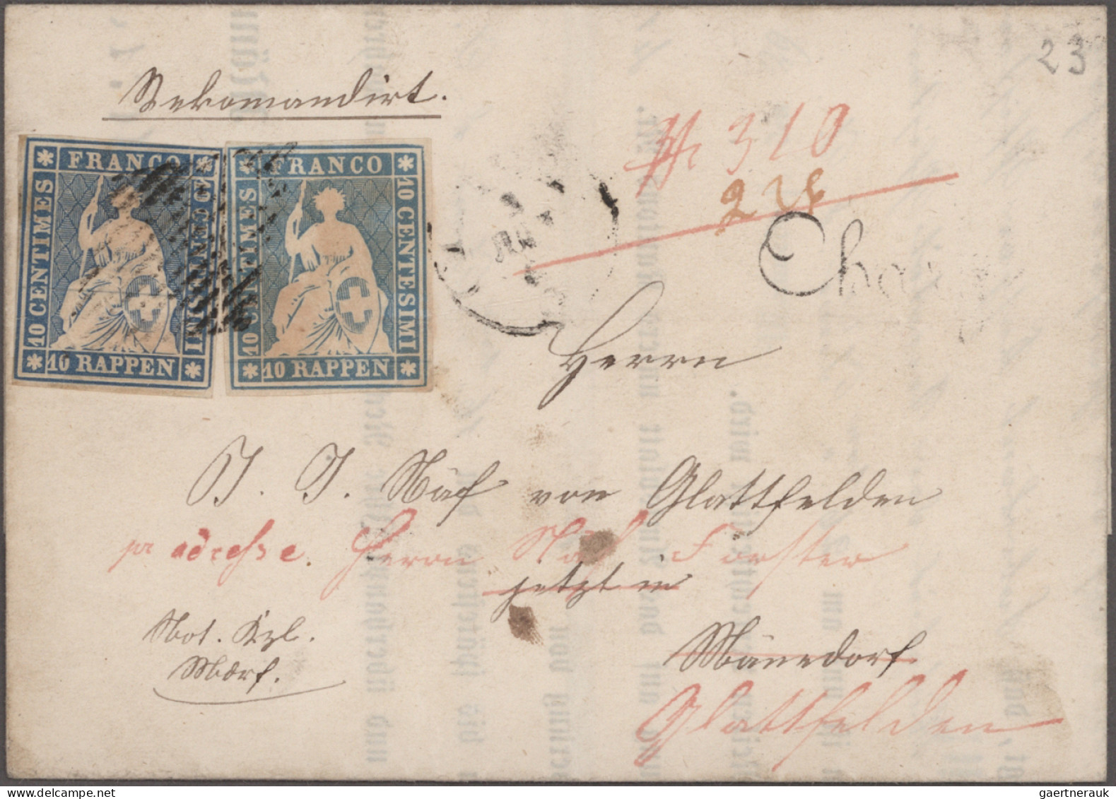 Schweiz: 1855/1858 Fünf Strubelbriefe U.a. Mit Zweimal 10 Rp. (Münchner Druck) A - Sammlungen