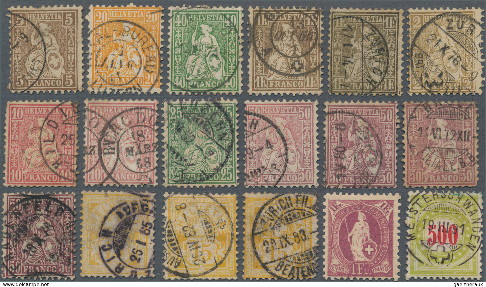 Schweiz: 1862/1894 Ca.: Lot 17 Gestempelten Und Einer Ungebrauchten Marke, Dabei - Collections