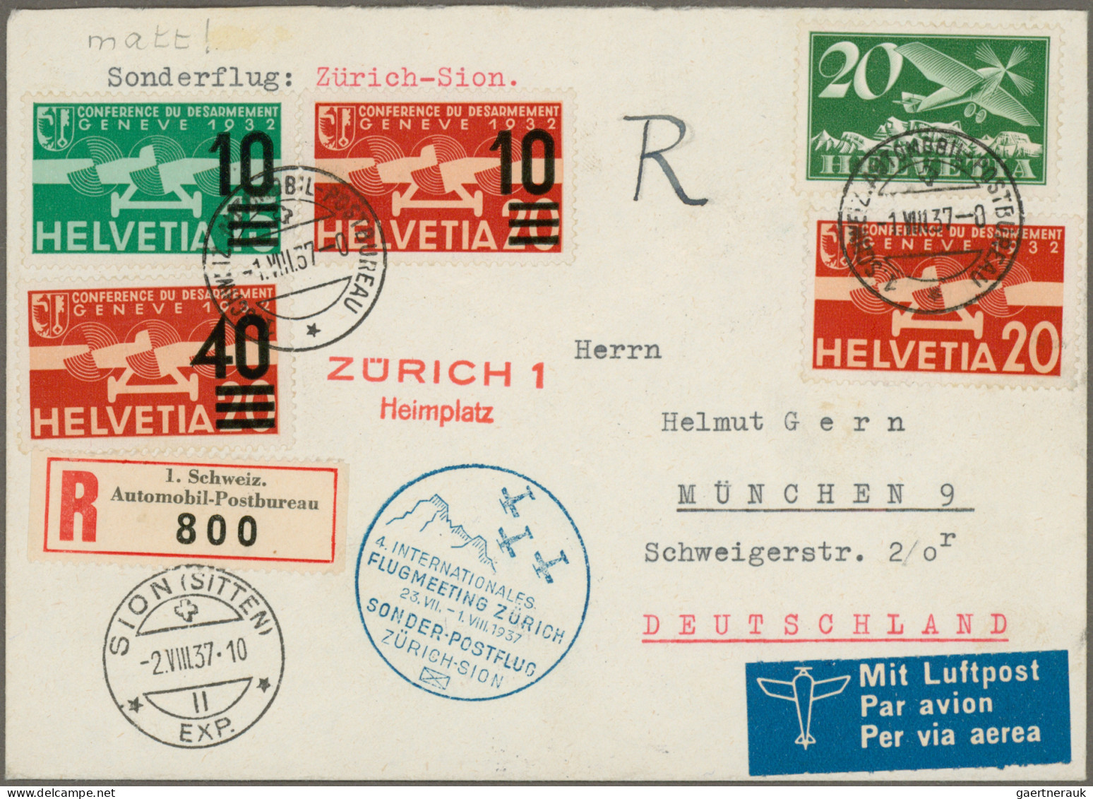 Schweiz: 1928/1940, Kleines Lot Von 12 Flugpostbriefen, Dabei Einschreiben, Verz - Verzamelingen