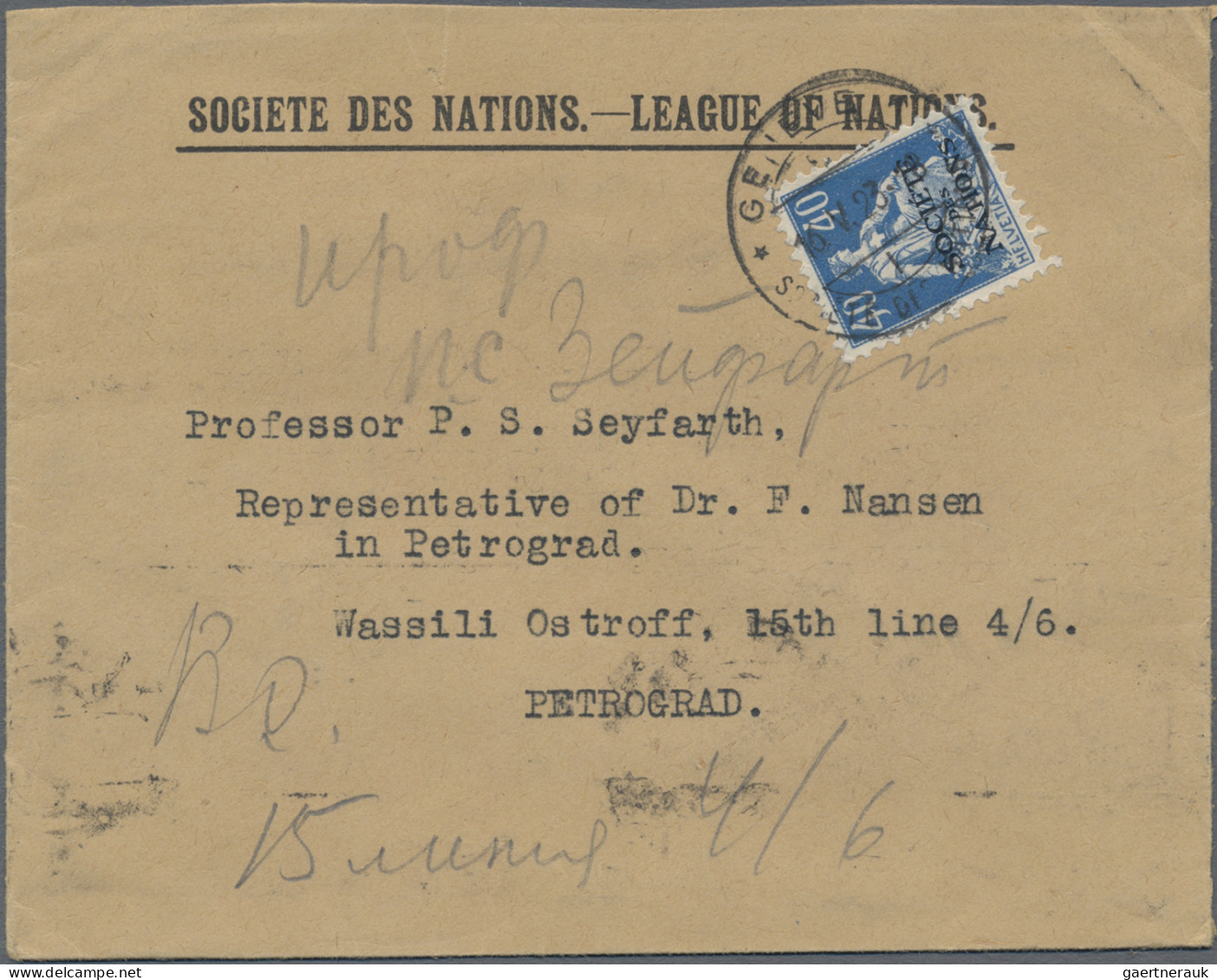Schweiz - Völkerbund (SDN): 1923/1929, Partie Von Sieben Bedarfsbriefen Aus Eine - ONU