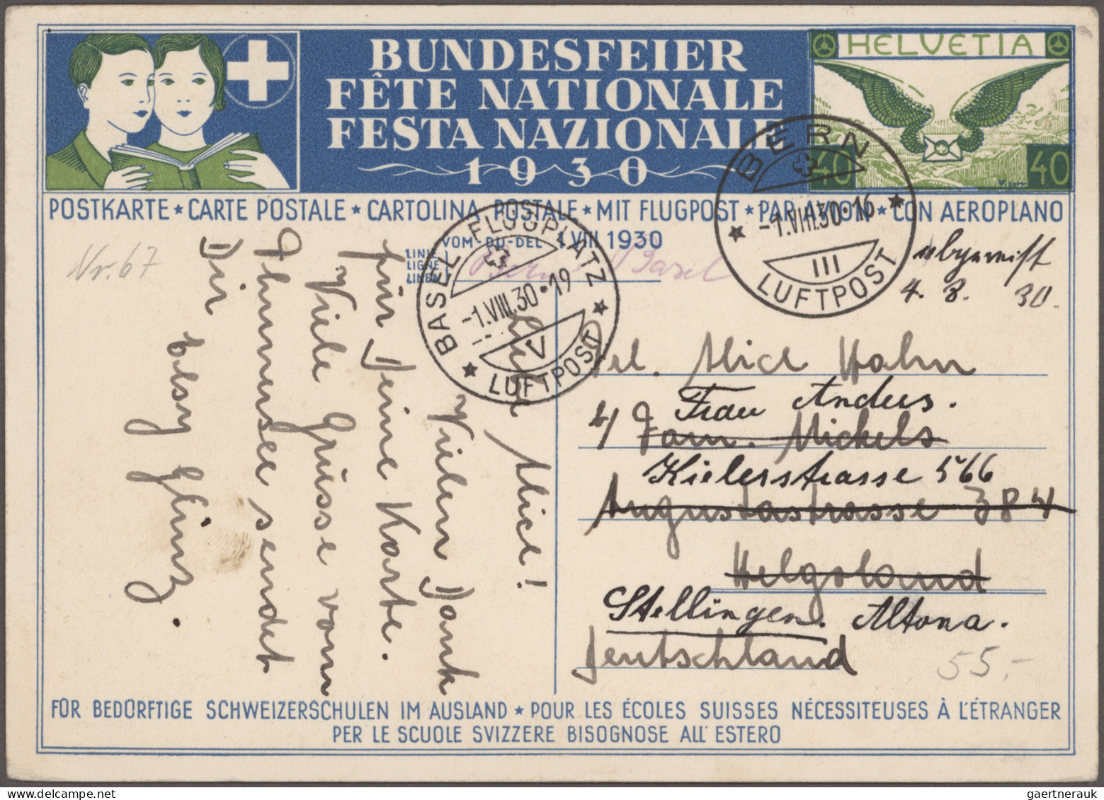 Schweiz - Ganzsachen: 1910/1943: 66 Bundesfeierkarten, Gebraucht Und/oder Ungebr - Enteros Postales