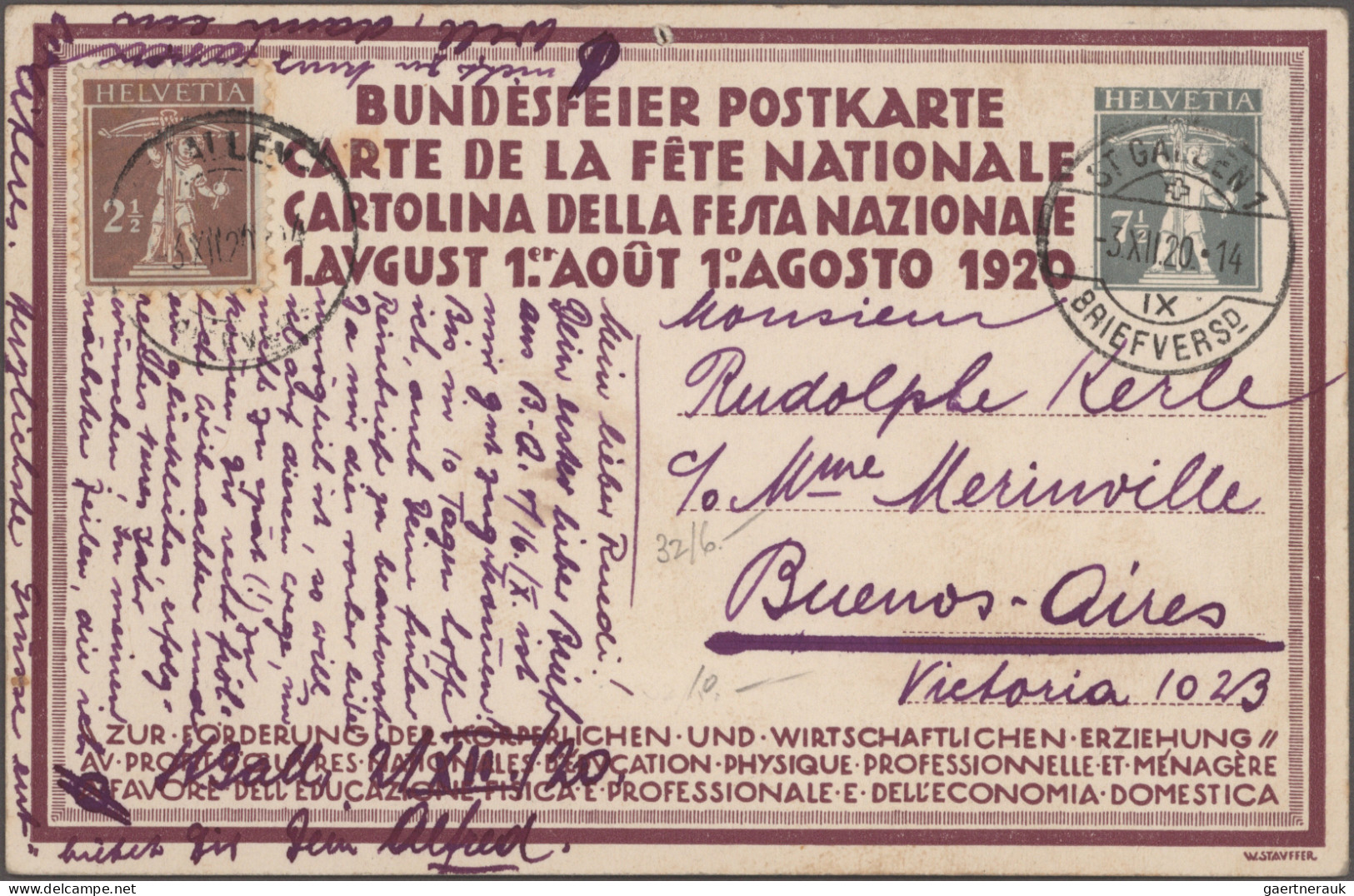 Schweiz - Ganzsachen: 1910/1943: 66 Bundesfeierkarten, Gebraucht Und/oder Ungebr - Enteros Postales