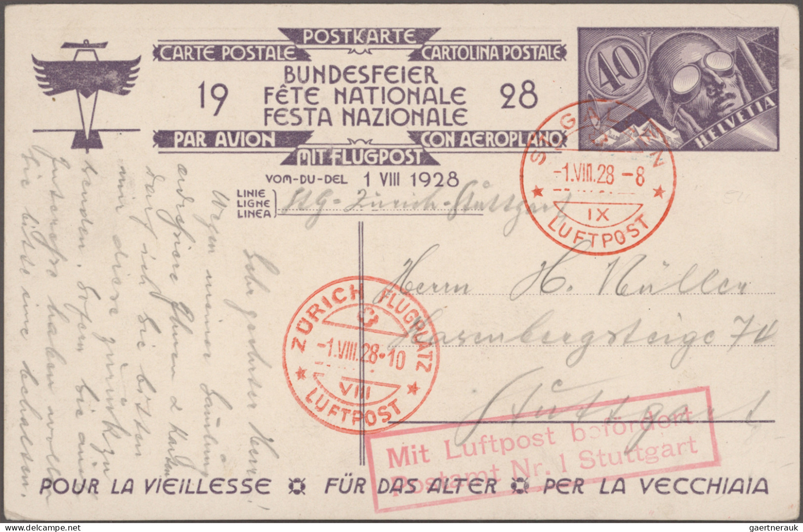 Schweiz - Ganzsachen: 1911-1950 Ca.- Bundesfeierkarten: Sammlung Von über 160 Bu - Enteros Postales