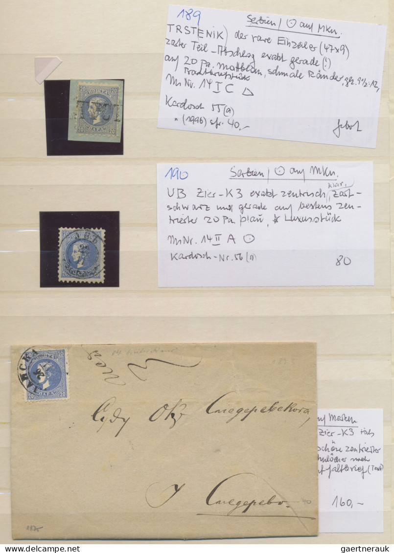 Serbia: 1866/1880 (ca.), Milan issues, assortment of eight covers and six single