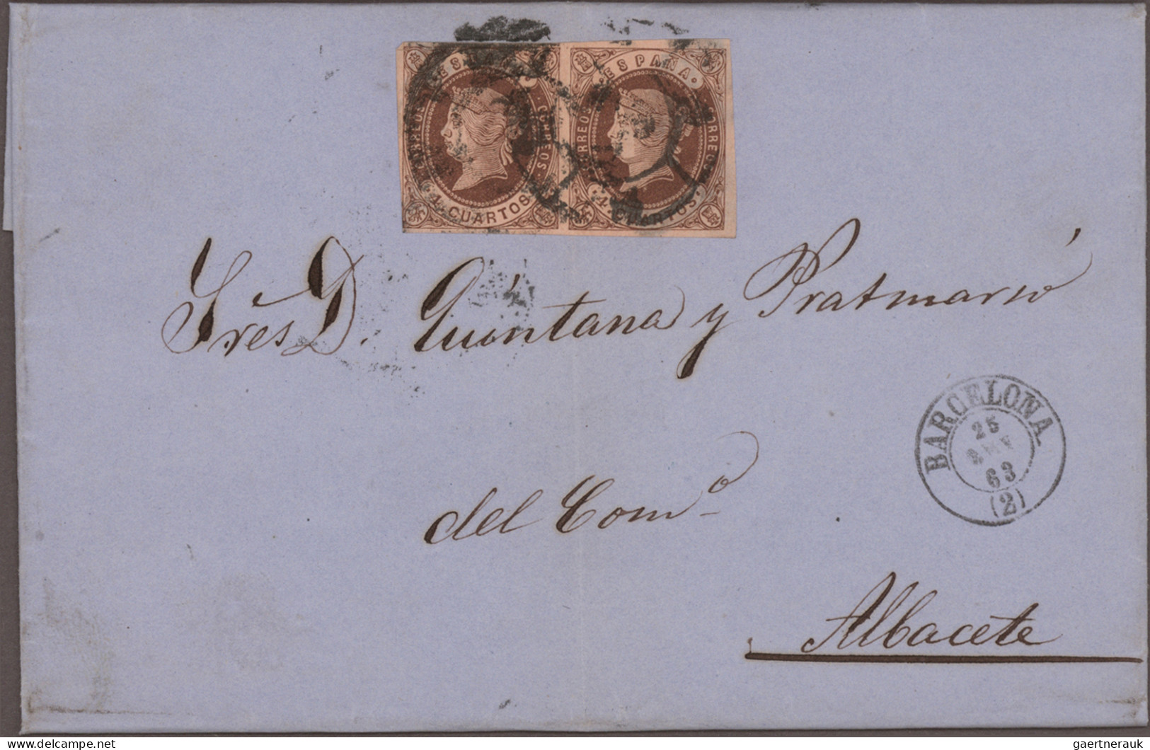 Spain: 1854-1868 ca.: About 420 folded covers used inland, all franked by stamps