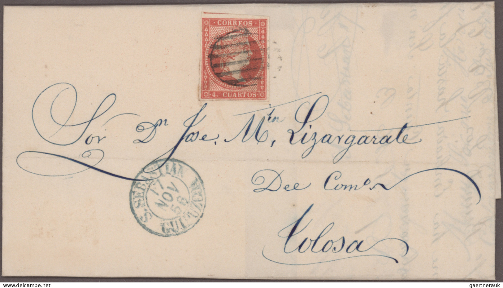 Spain: 1856-1860 Ca.: About 100 Folded Letters/covers From San Sebastian To Vari - Andere & Zonder Classificatie