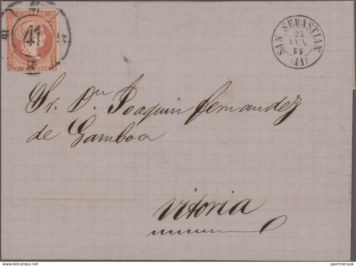 Spain: 1856-1860 Ca.: About 100 Folded Letters/covers From San Sebastian To Vari - Autres & Non Classés