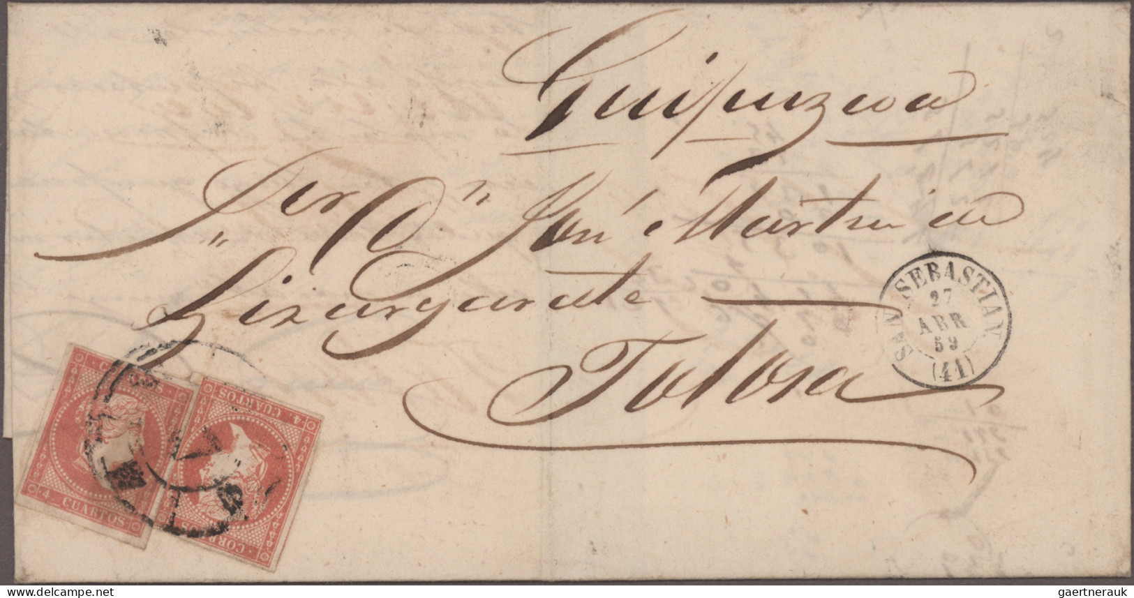 Spain: 1856-1860 Ca.: About 100 Folded Letters/covers From San Sebastian To Vari - Sonstige & Ohne Zuordnung