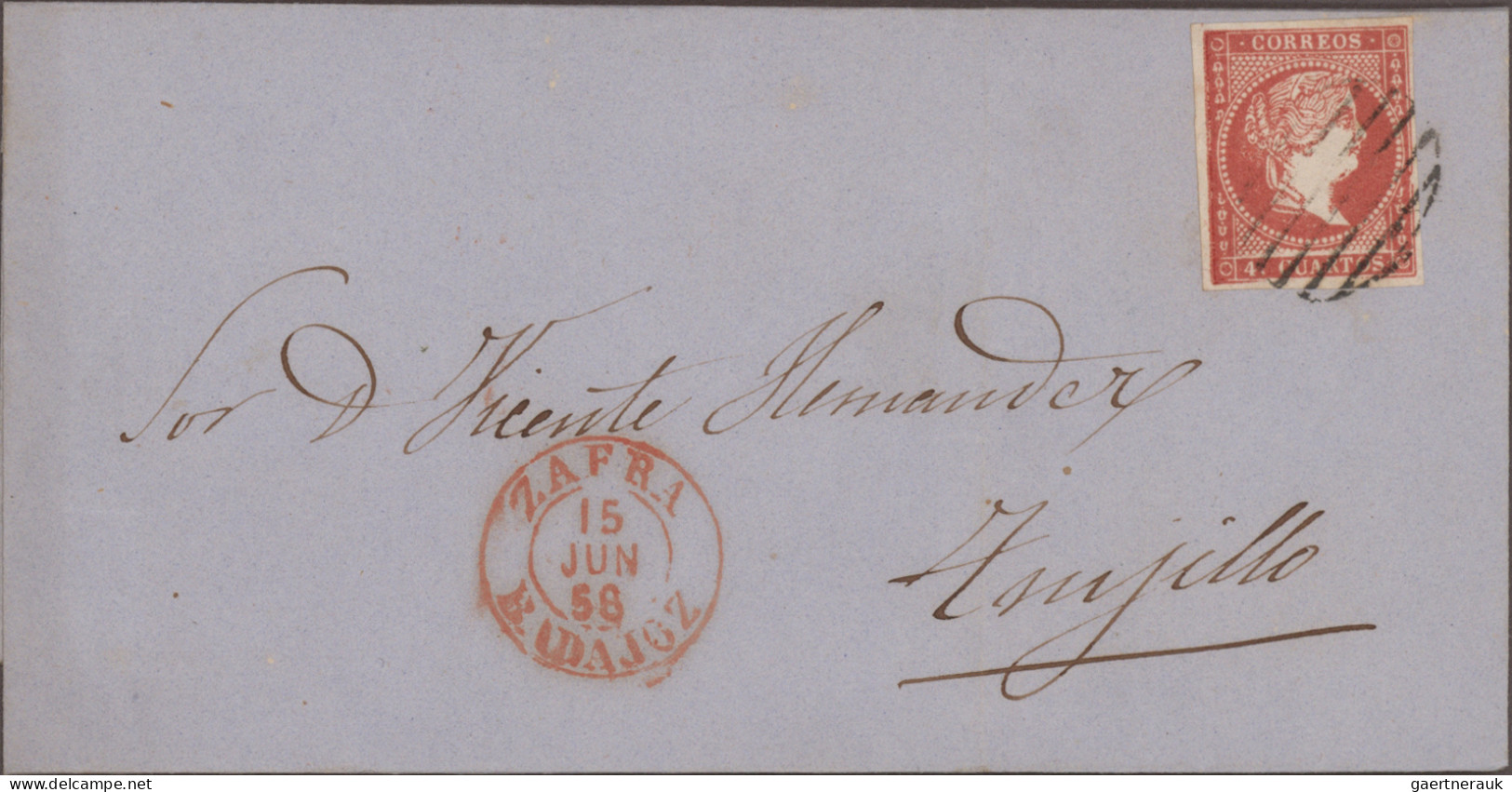 Spain: 1856-1860 Ca.: About 100 Folded Letters/covers From Zafra (Badajoz) To Va - Sonstige & Ohne Zuordnung