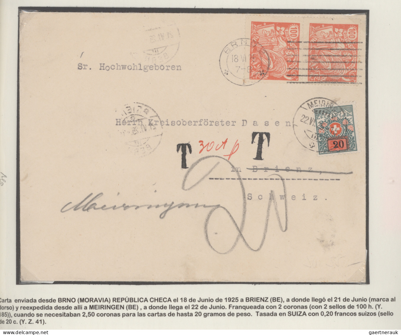 Czechoslowakia: 1911/1937 Collection Of 14 Covers And Postcards To Switzerland, - Brieven En Documenten