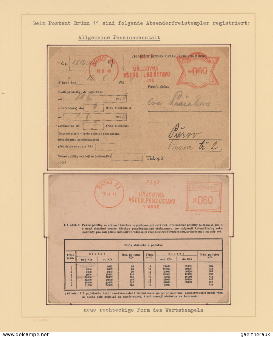 Czechoslowakia: 1945/1994, Meter Marks Of BRNO, Collection Of Covers/cards And P - Briefe U. Dokumente