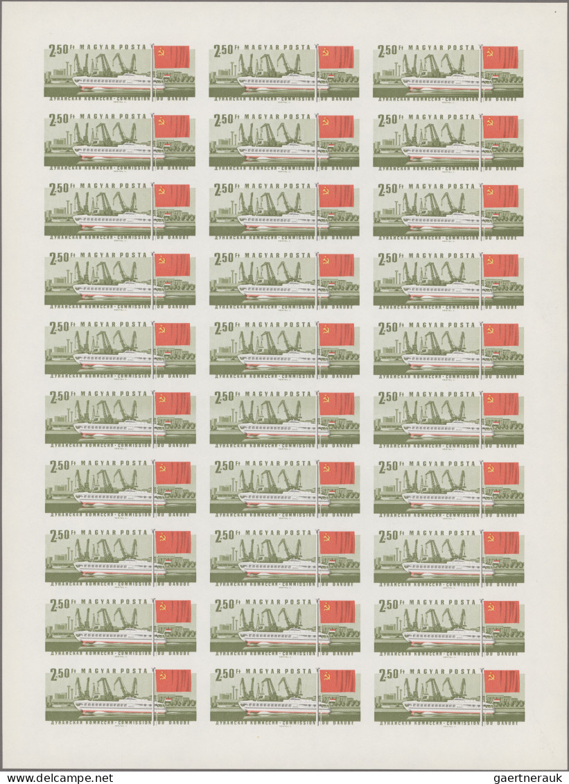 Hungary: 1967, Danube Commission, IMPERFORATE, Complete Set Of Seven Values In F - Unused Stamps