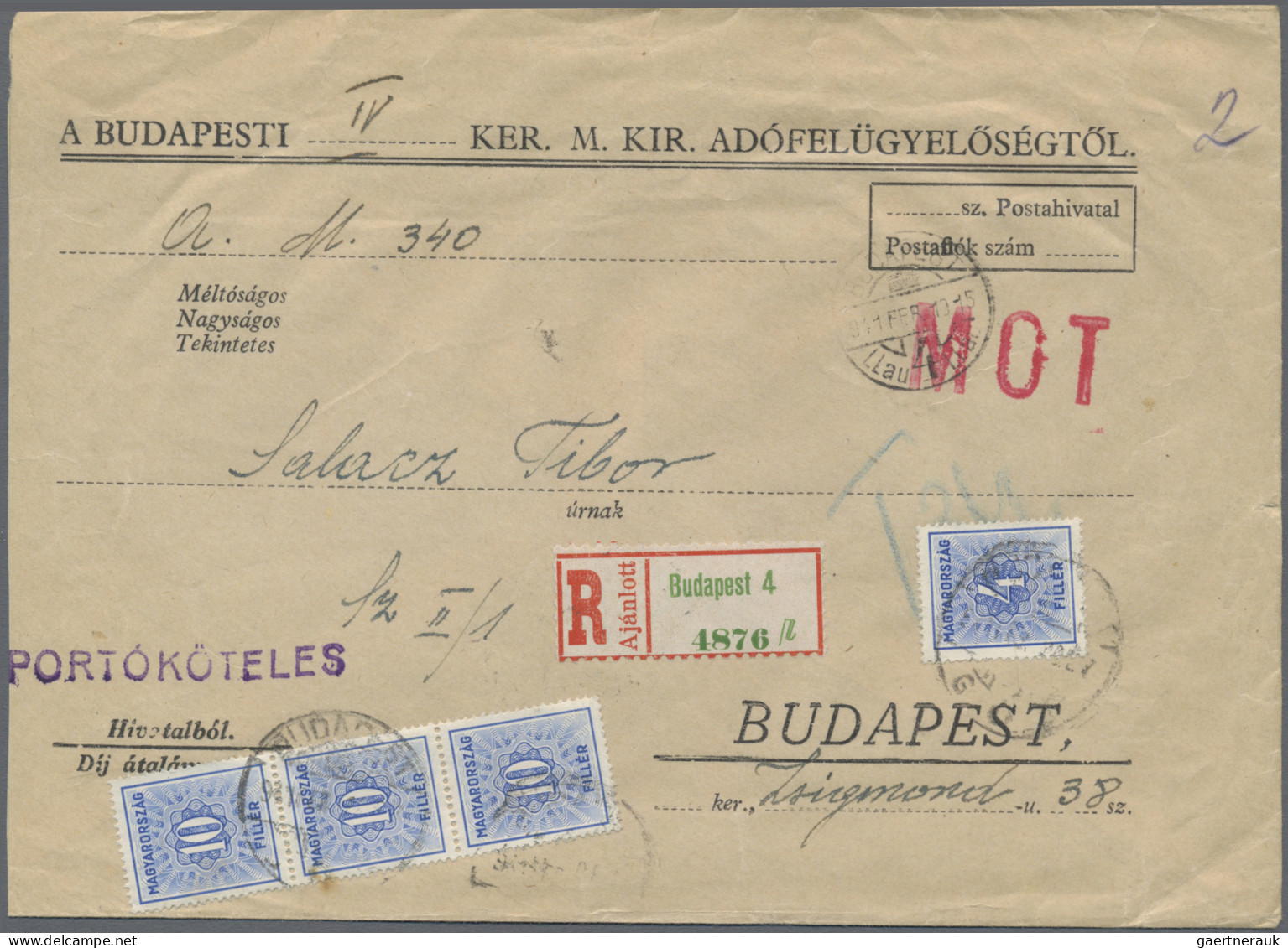 Hungary - Postage Dues: 1918/1941, Lot Of 22 Covers/cards Bearing Postages Dues. - Portomarken