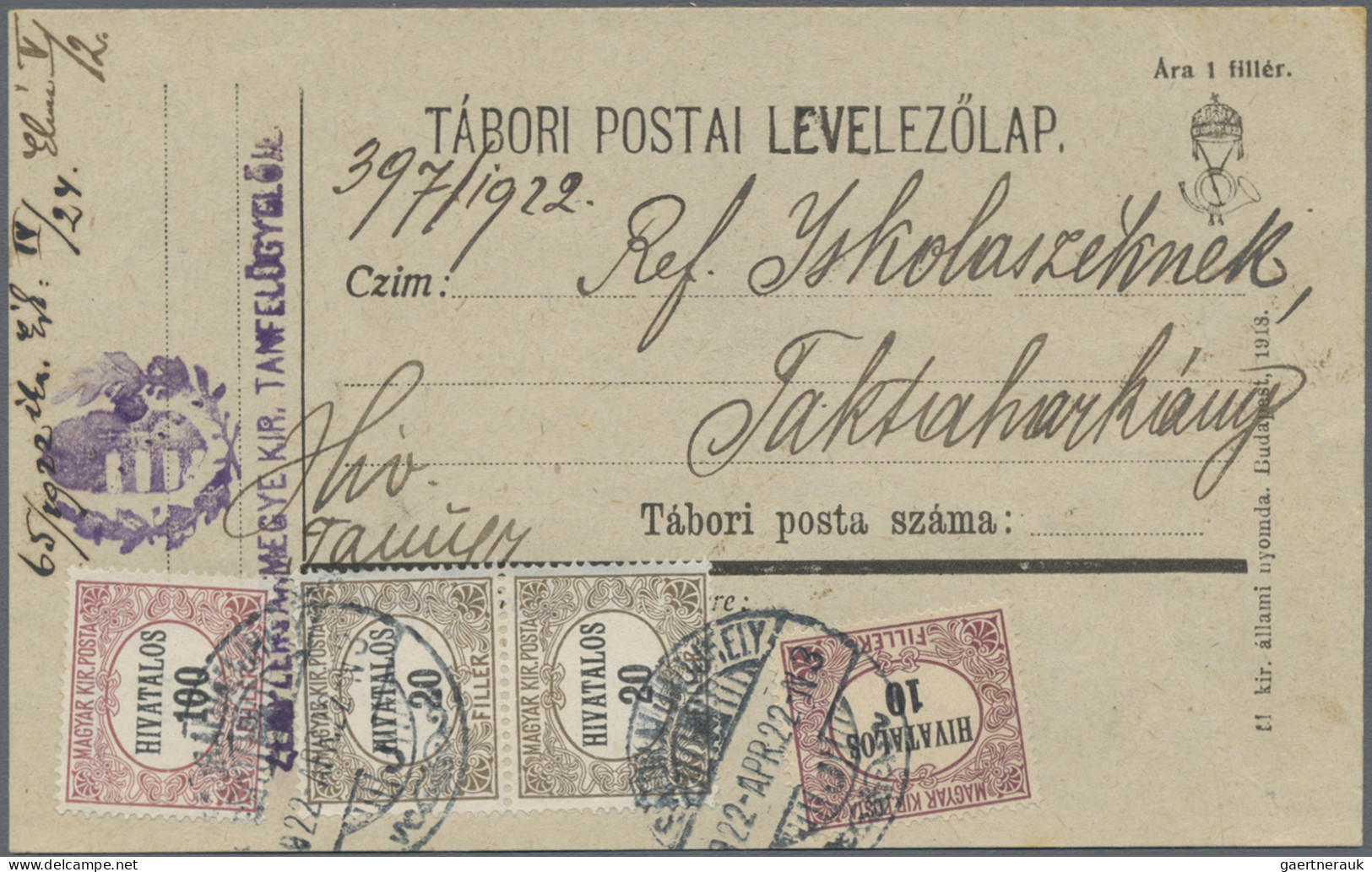 Hungary - Postage Dues: 1918/1941, Lot Of 22 Covers/cards Bearing Postages Dues. - Strafport