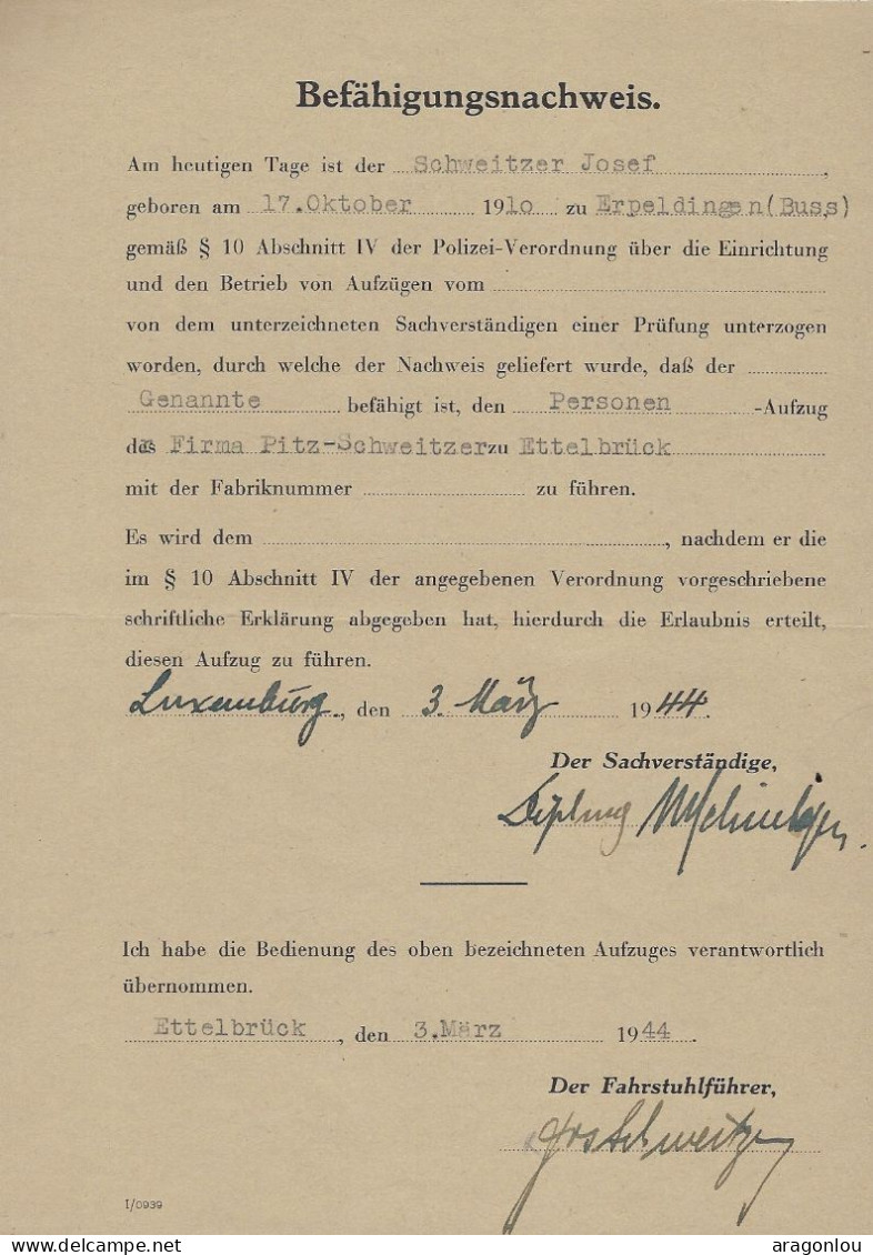 Luxembourg - Luxemburg - DOKUMENT   BEFÄHIGUNGSNACHWEIS  1910 - Luxemburg