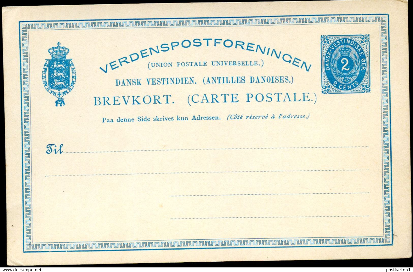 DWI Postal Card UX4 Mint Vf 1889 - Danish West Indies