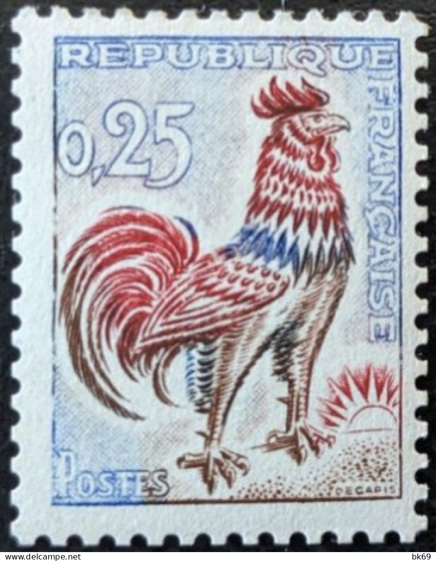 Rare Cote 265€ N°1331c** Avec N° VERT Au Verso Coq Decaris 25c Bleu - 1962-1965 Hahn (Decaris)