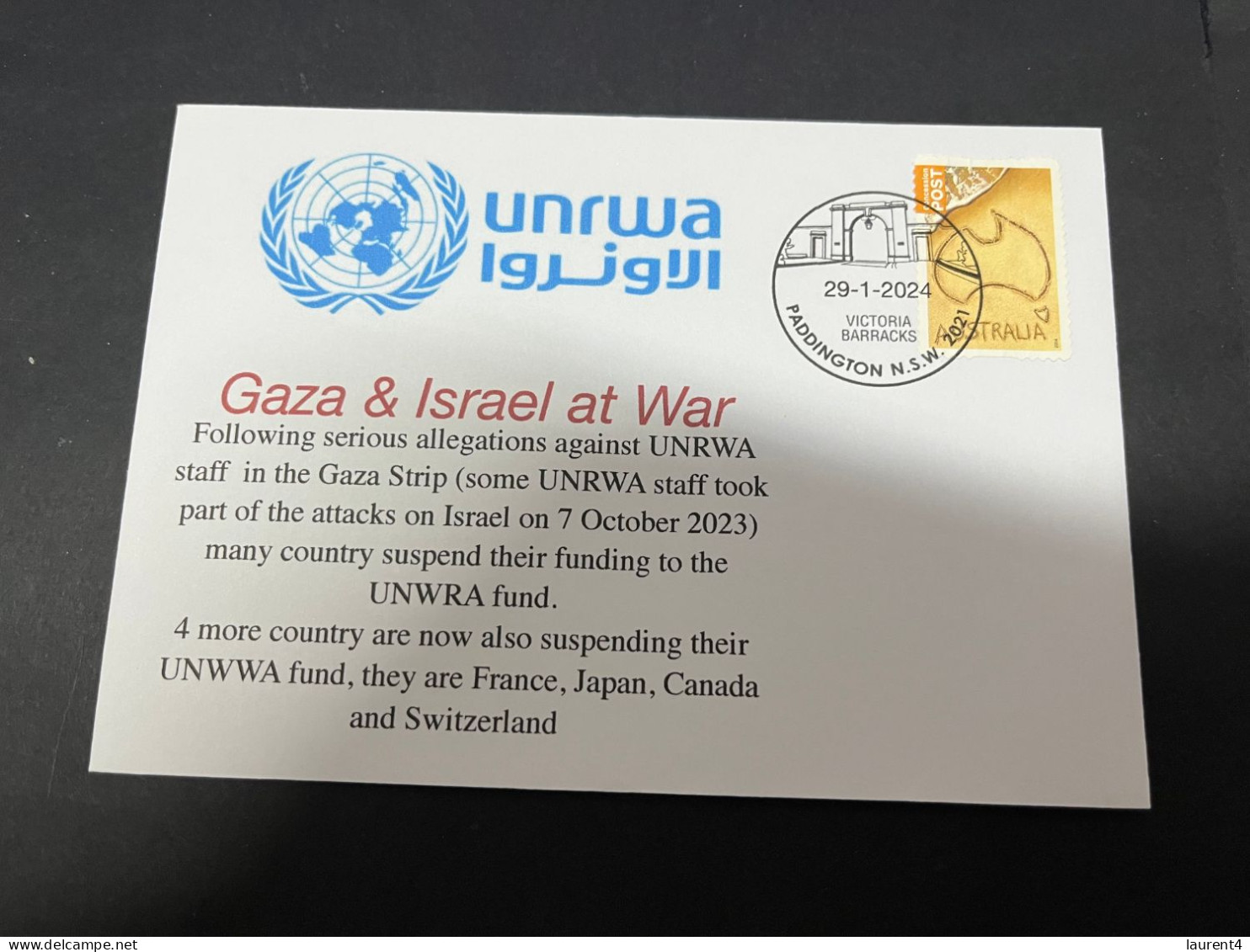 31-1-2024 (2 X 32) War In Gaza - Suspention Of UNRWA Funding By Mpre Countries: France, Japan, Canada & Switzerland - Militaria