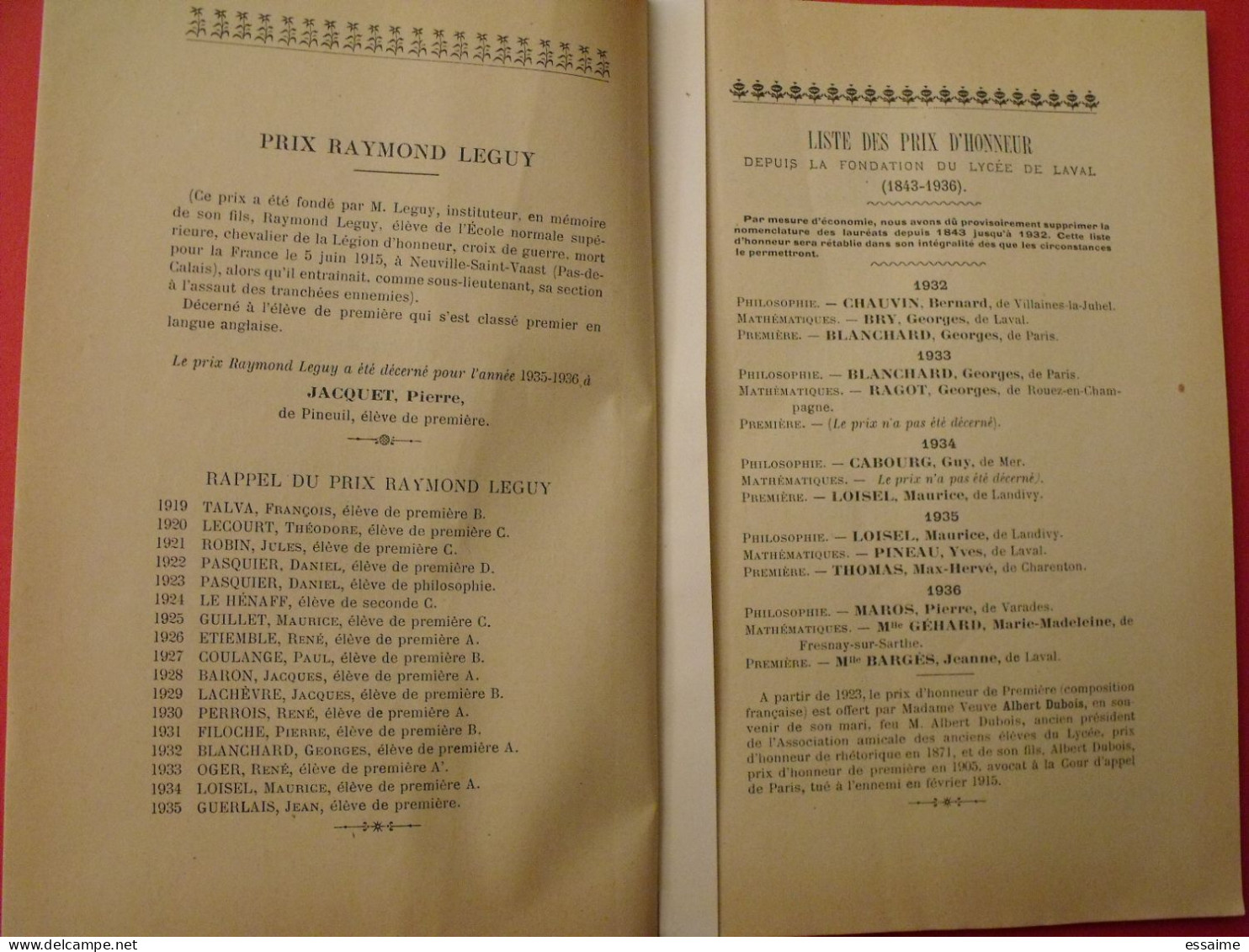 Annuaire De L'association Amicale Des Anciens élèves Du Collège & Du Lycée De Laval. 1935-1936 - Pays De Loire